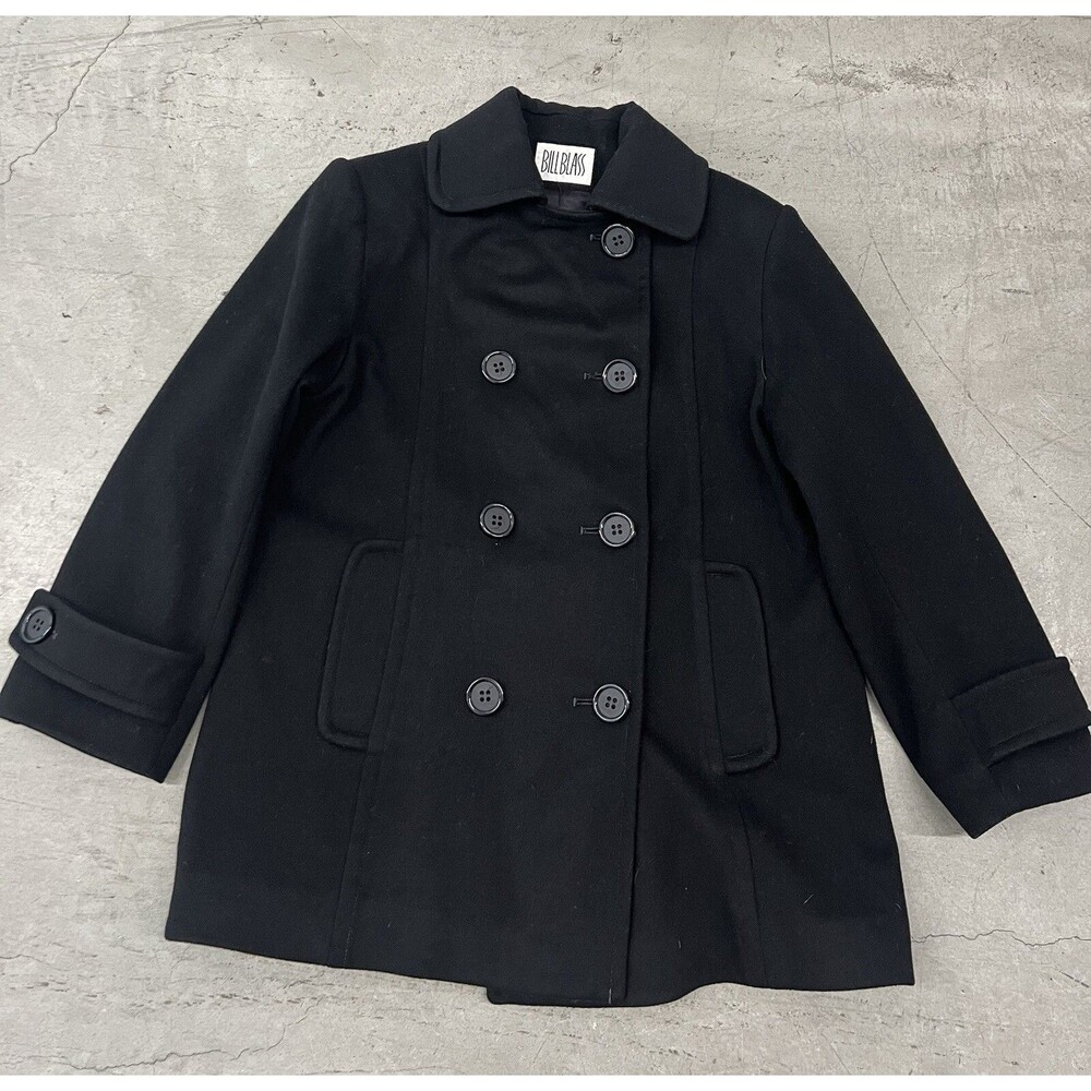 Vintage Bill Blass Wool Coat Double Breasted Pea Coat Black Sz 8 Medium Classic